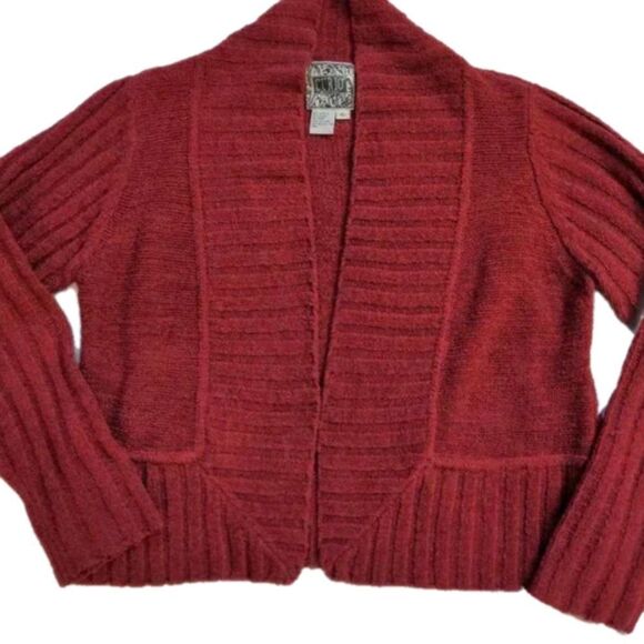 Curio Knit Cardigan Sweater Pink Ribbed Open Front Winter Soft Cozy Art XL - Picture 3 of 8